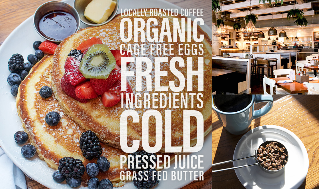Locally roasted coffee. Organic, fresh ingredients. Cold pressed juice. Grass fed butter.